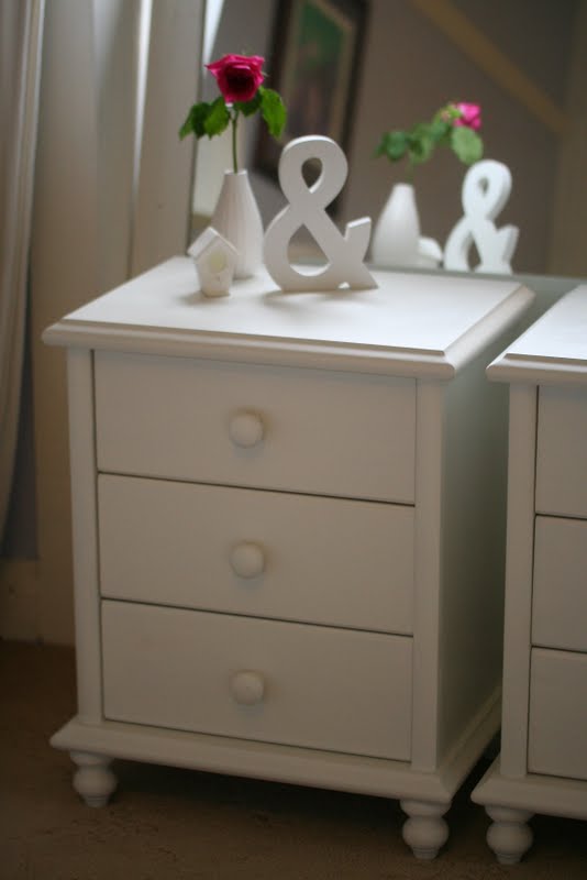 Lilyfield Life White Painted Bedside Tables and a Rose