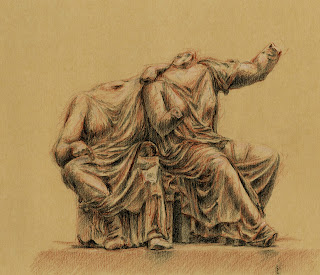 Demeter and Persephone on the east pediment of the Parthenon British Museum Parthenon Elgin Marbles drawing