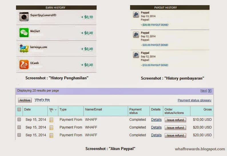 BUKTI PEMBAYARAN DARI WHAFF REWARDS ANDROID APP