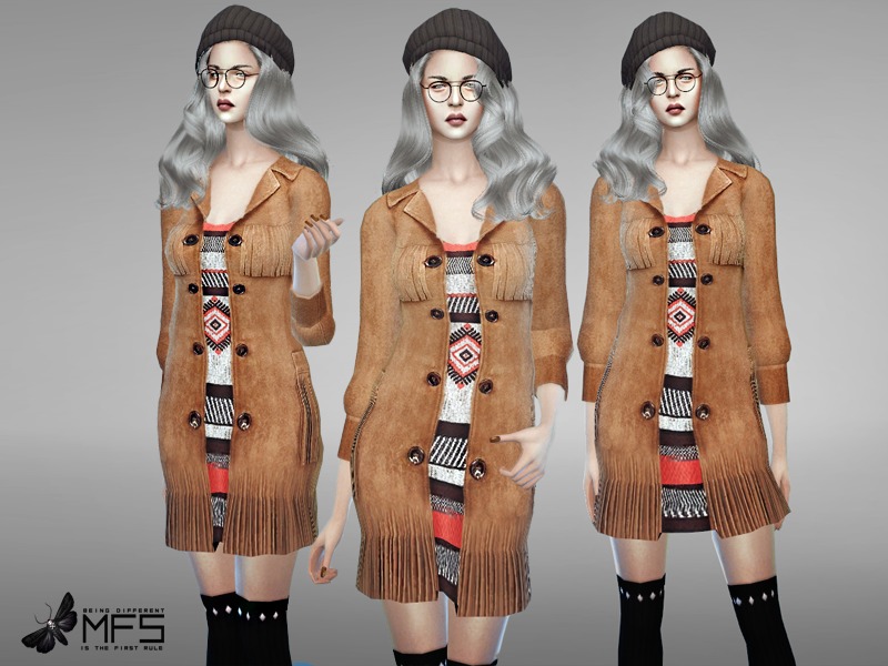contenido personalizado para sims 4: abrigo largo con flecos para sims 4