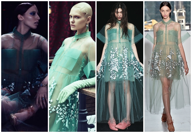 Delpozo RTW Spring 2015 Mint Print Embroidered Bobbinet Tulle Dress 4 Looks Same or Not by Sheena 宣娜:名模撞衫穿搭