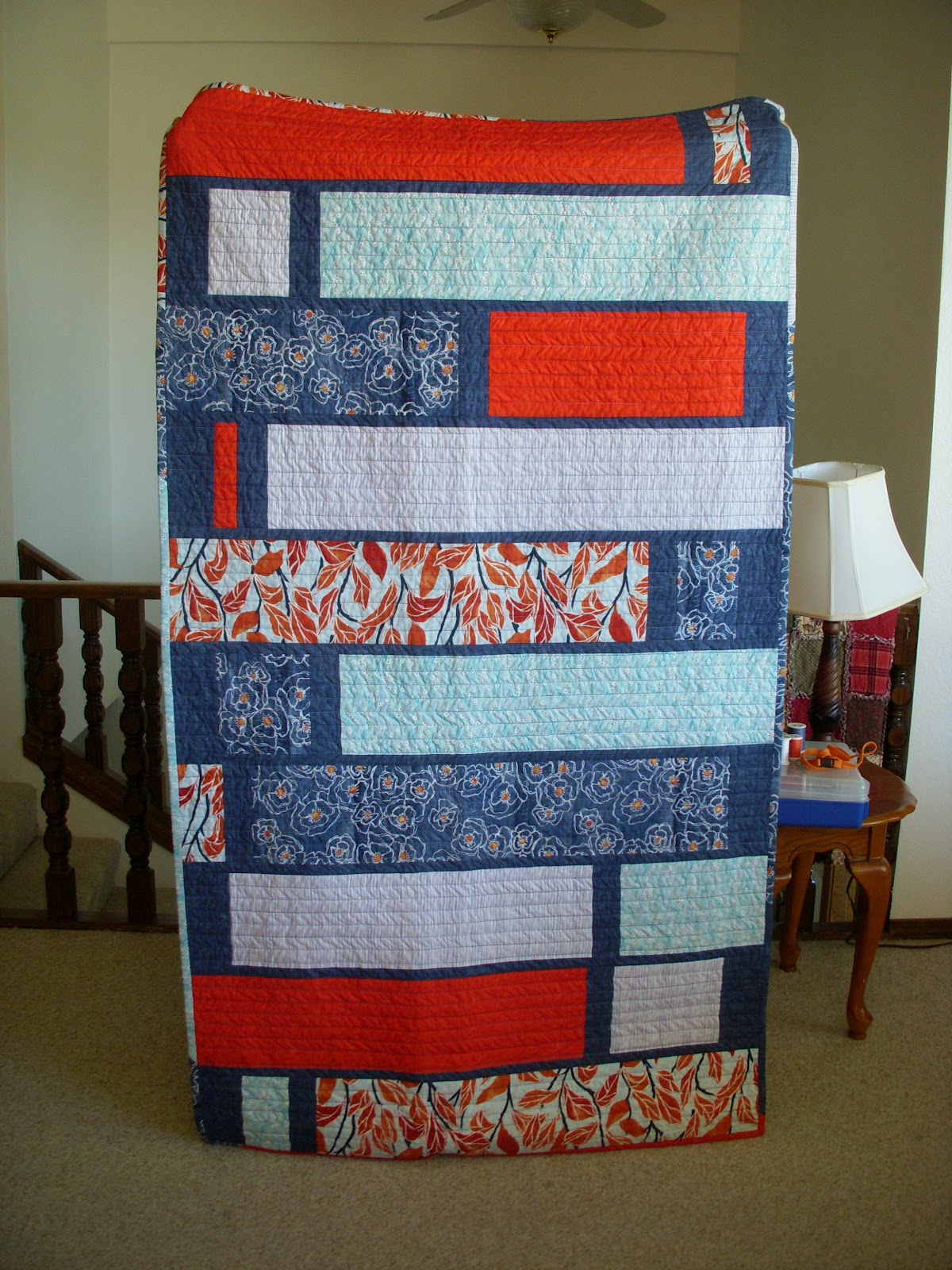 Crafted by KatieB Blue and Orange Quilt