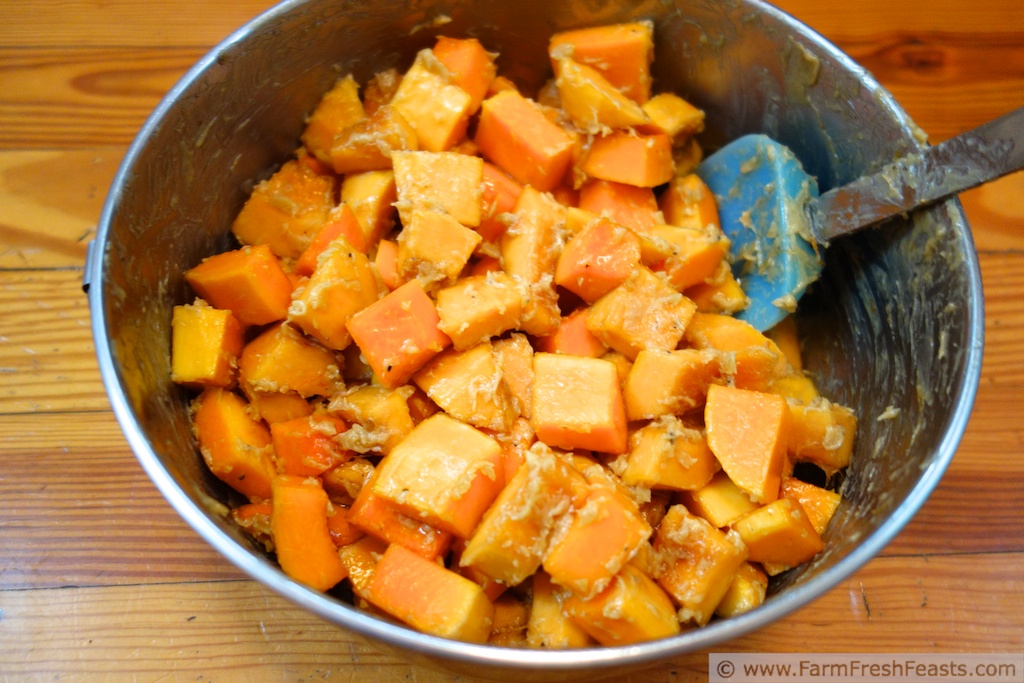 Farm Fresh Feasts Roasted Acorn and Butternut Squash with Corn and Smoked Sausage