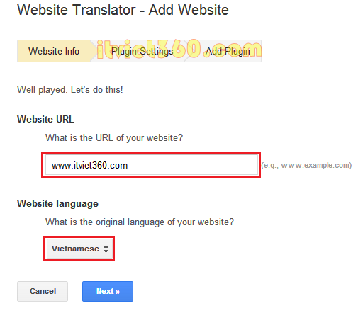 Website translator Add Website, google dich
