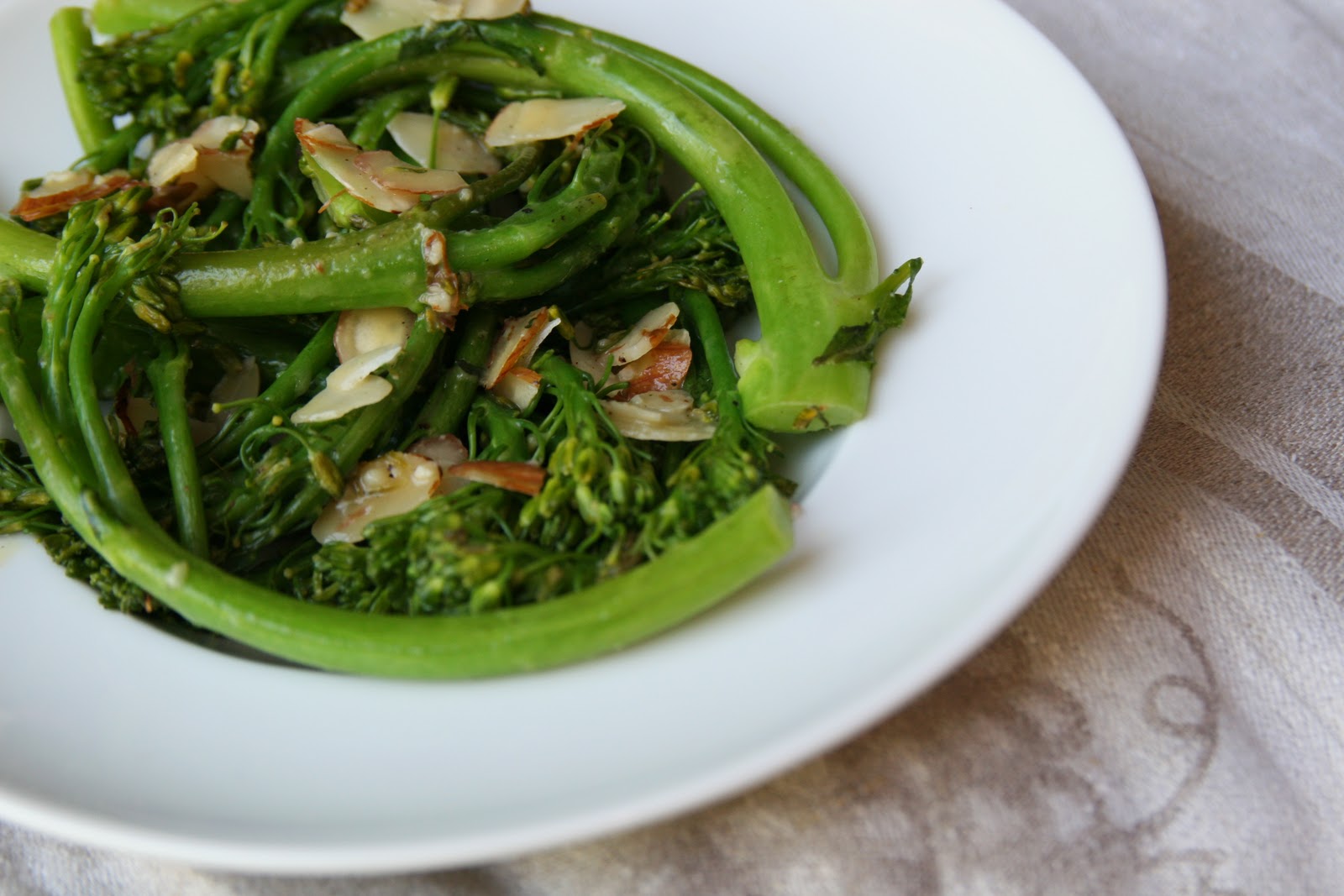 Haystacks & Champagne Orange Garlic Broccolini with Almonds