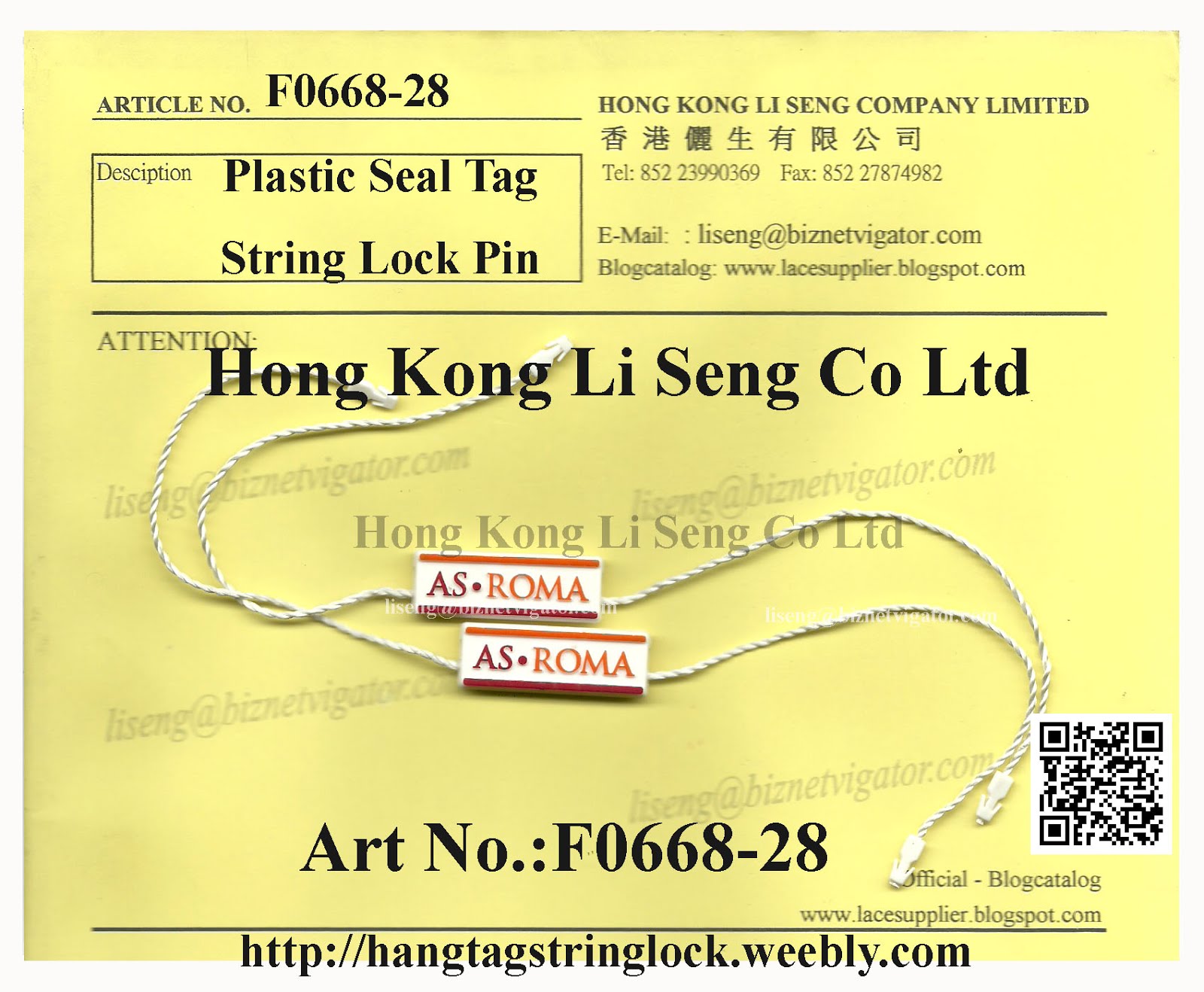 AS.ROMA - Trademark Label Plastic String Lock Pin