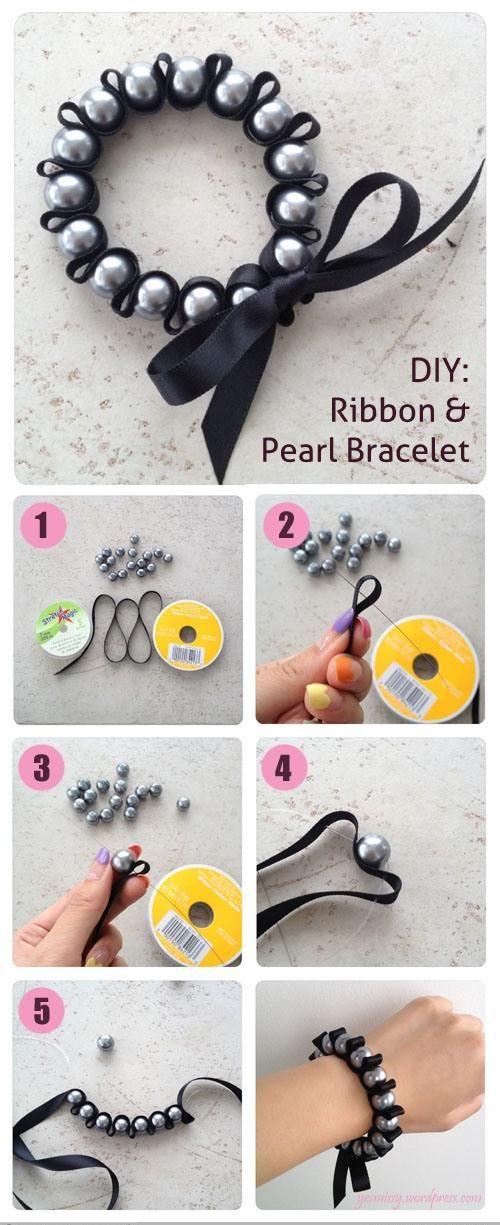 DIY Ribbon and Pearl Bracelet DIY & Crafts Tutorials