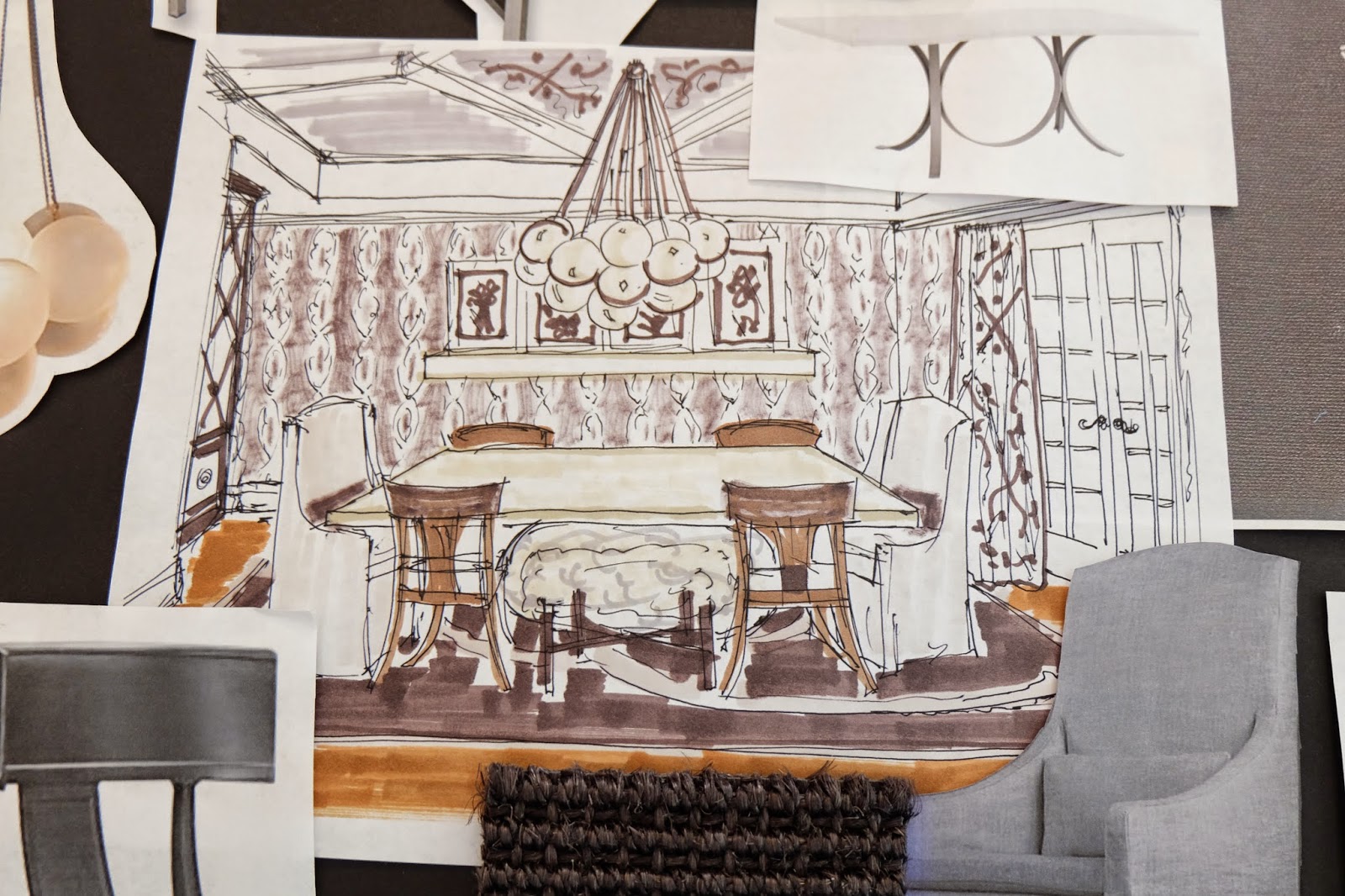 Modern Glass Top Dining Room Tables Showcasing our Roux pattern in Winston Charcoal