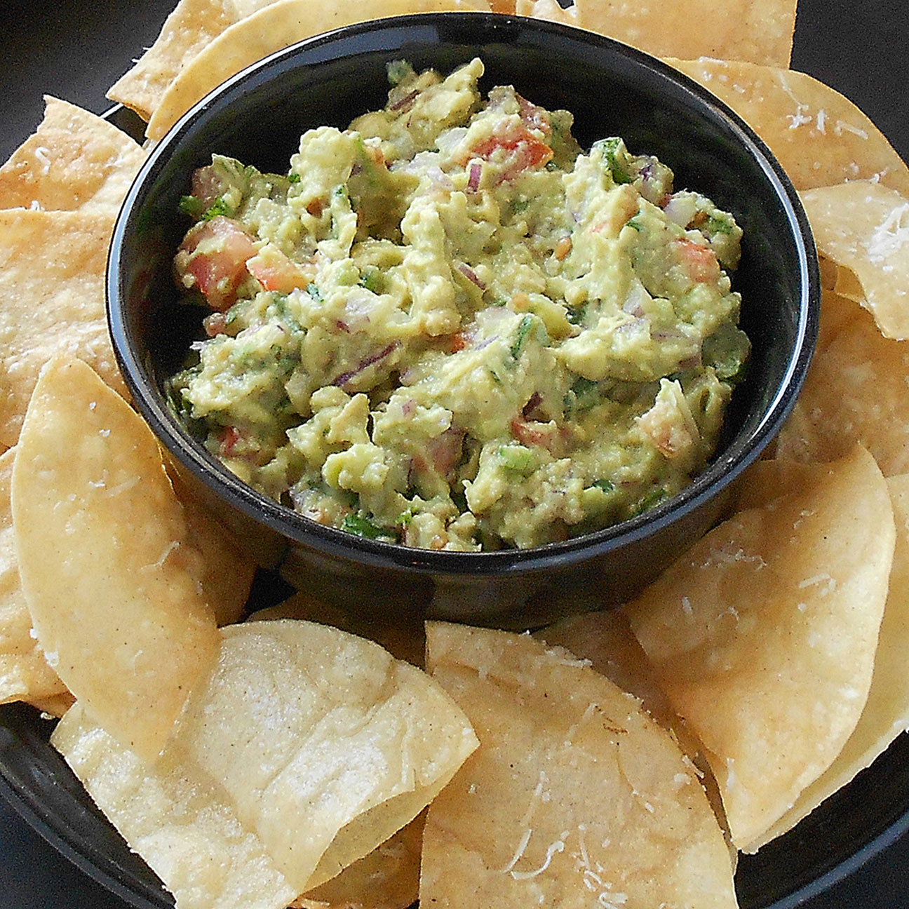 Behind the Bites HerbGarlic Tortilla Chips and Fresh Guacamole