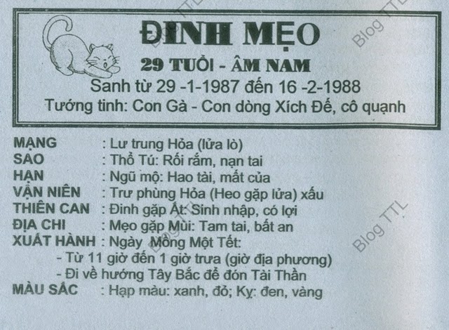 TỬ VI TUỔI ĐINH MÃO 1987