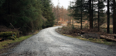 Resurfaced entrance track to Cally Car Park, by Dunkeld
