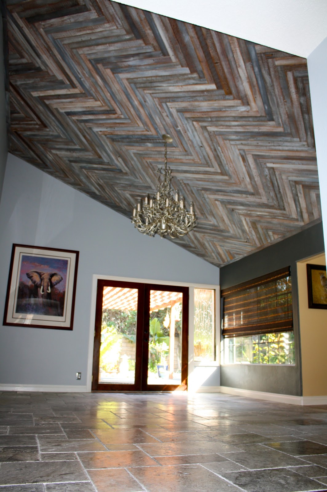 MakeMePrettyAgain Reclaimed Wood Herringbone Pattern Ceiling Project!!!!