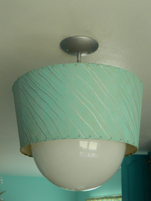 aqua gold DIY 1950s globe light fiberglass handstitched shade Just Peachy, Darling aqua gold DIY 1950s globe light fiberglass handstitched shade Just Peachy, Darling