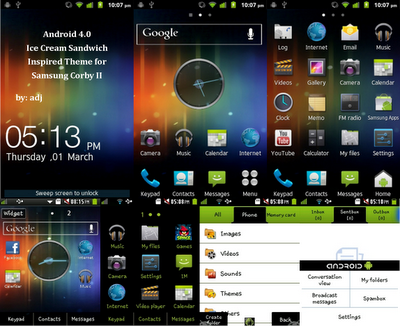 Samsung Corby II GT-S3850 Theme: Android ICS Inspired by Arbie Jalapan Samsung Corby II GT-S3850 Theme: Android ICS Inspired by Arbie Jalapan