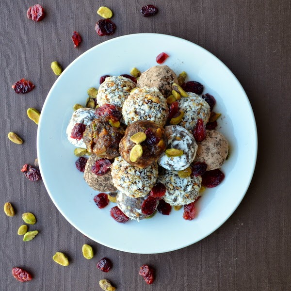 Happily Spiced Date balls with nuts, fruits and chocolate