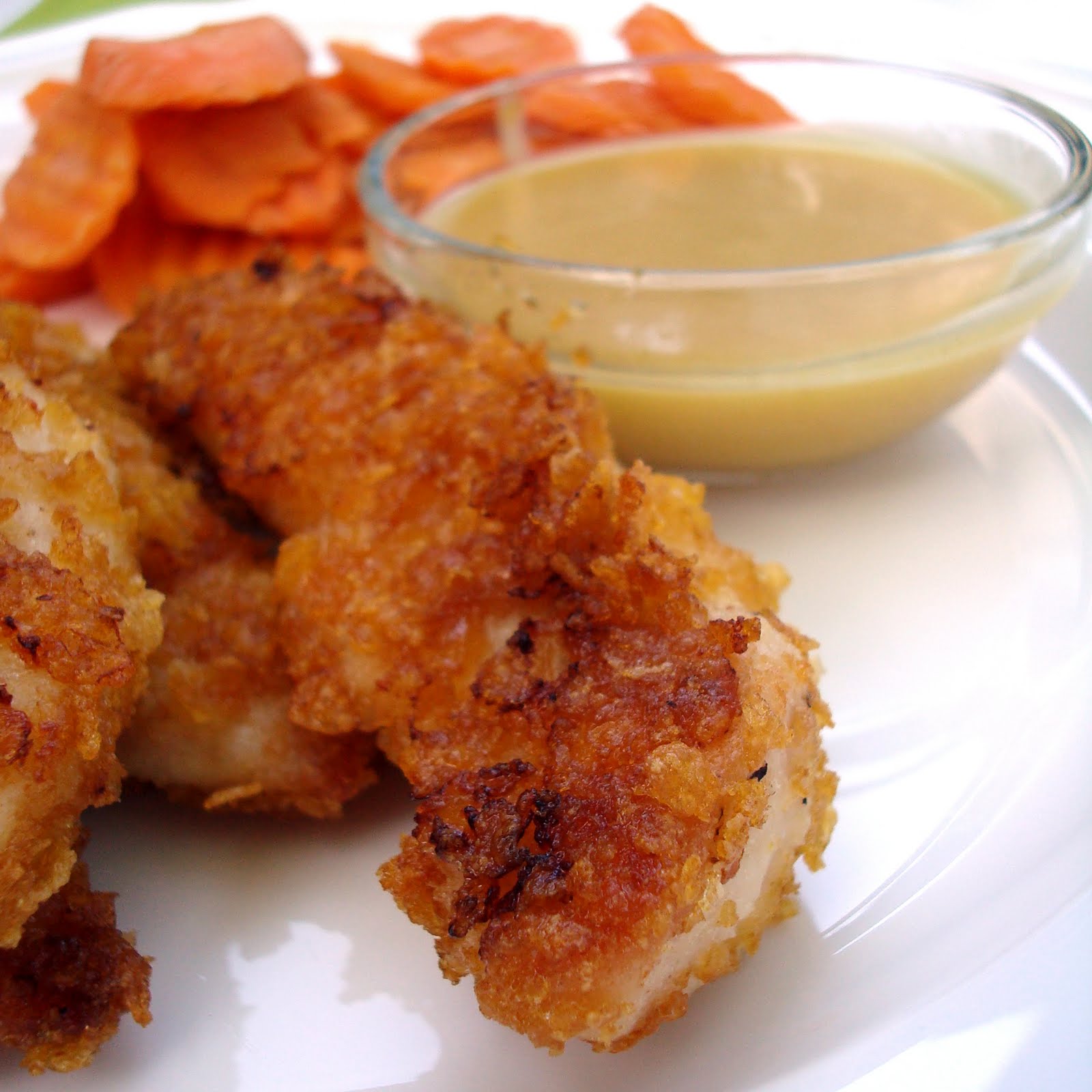 Ommy Noms Cornflake Chicken Tenders with Homemade Honey Mustard
