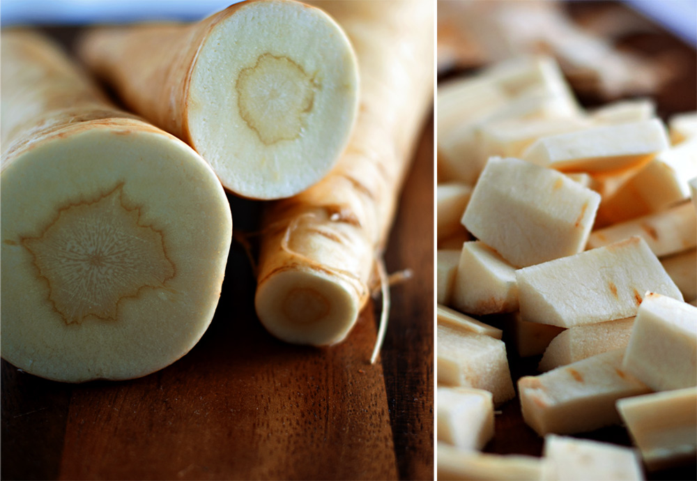 parsnips close up photographs of while parsnips and chopped parsnips