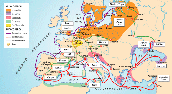 Rutas comerciales en la Europa de la Edad Media