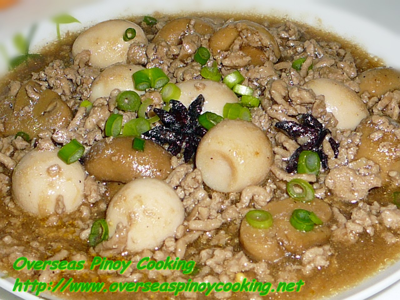 Overseas Pinoy Cooking Asadong Pork Giniling with Quail Egg and Mushroom