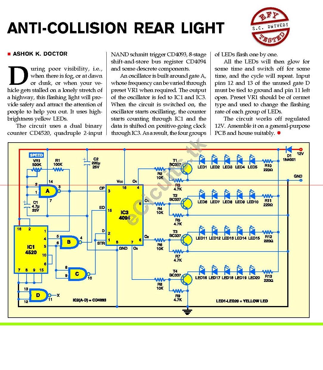 Anti Collision Rear Light Electronics Circuits For You
