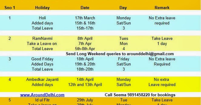 Long Weekends 2014 Holiday Plans