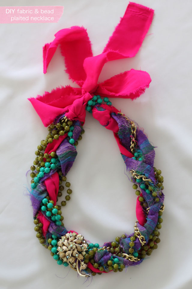 DIY fabric and bead plaited necklace Lotts and Lots Making the