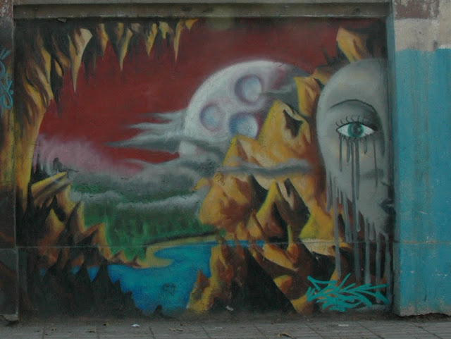 street art and graffiti on the street of exposicion, santiago de chile