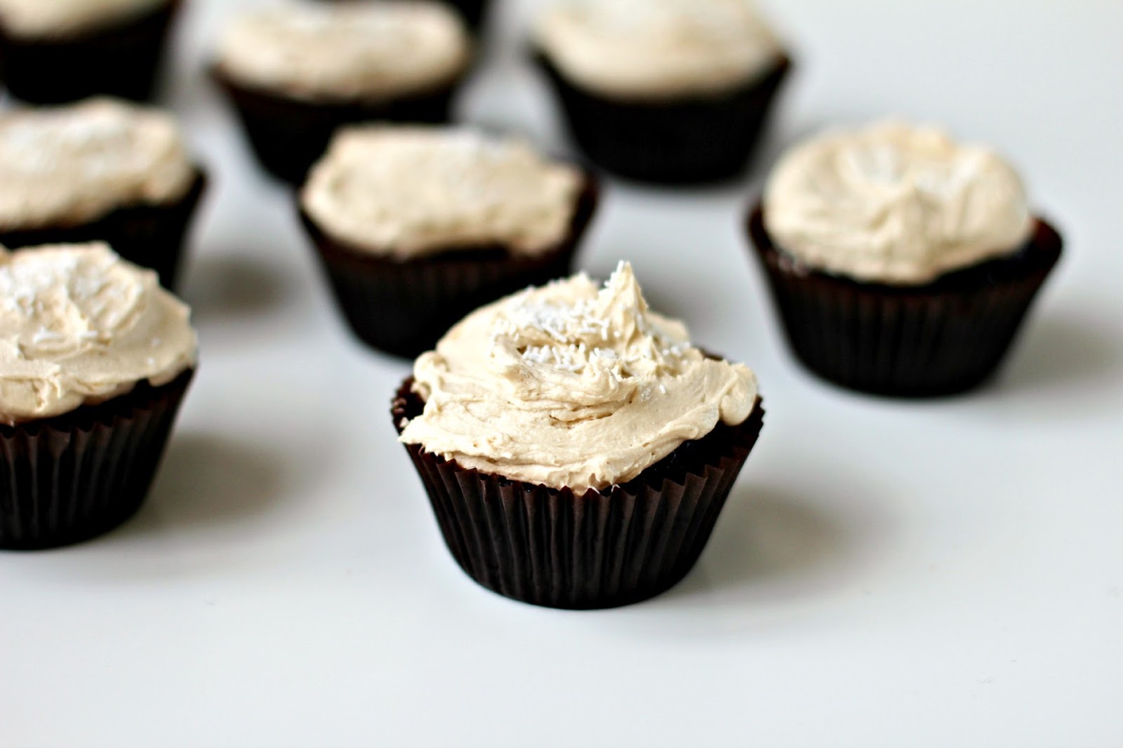 Milk and Honey Chocolate and Caramel Chip Kahlua Cupcakes with Kahlua Frosting