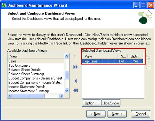Dashboard maintenance Maintenance Wizard configuration