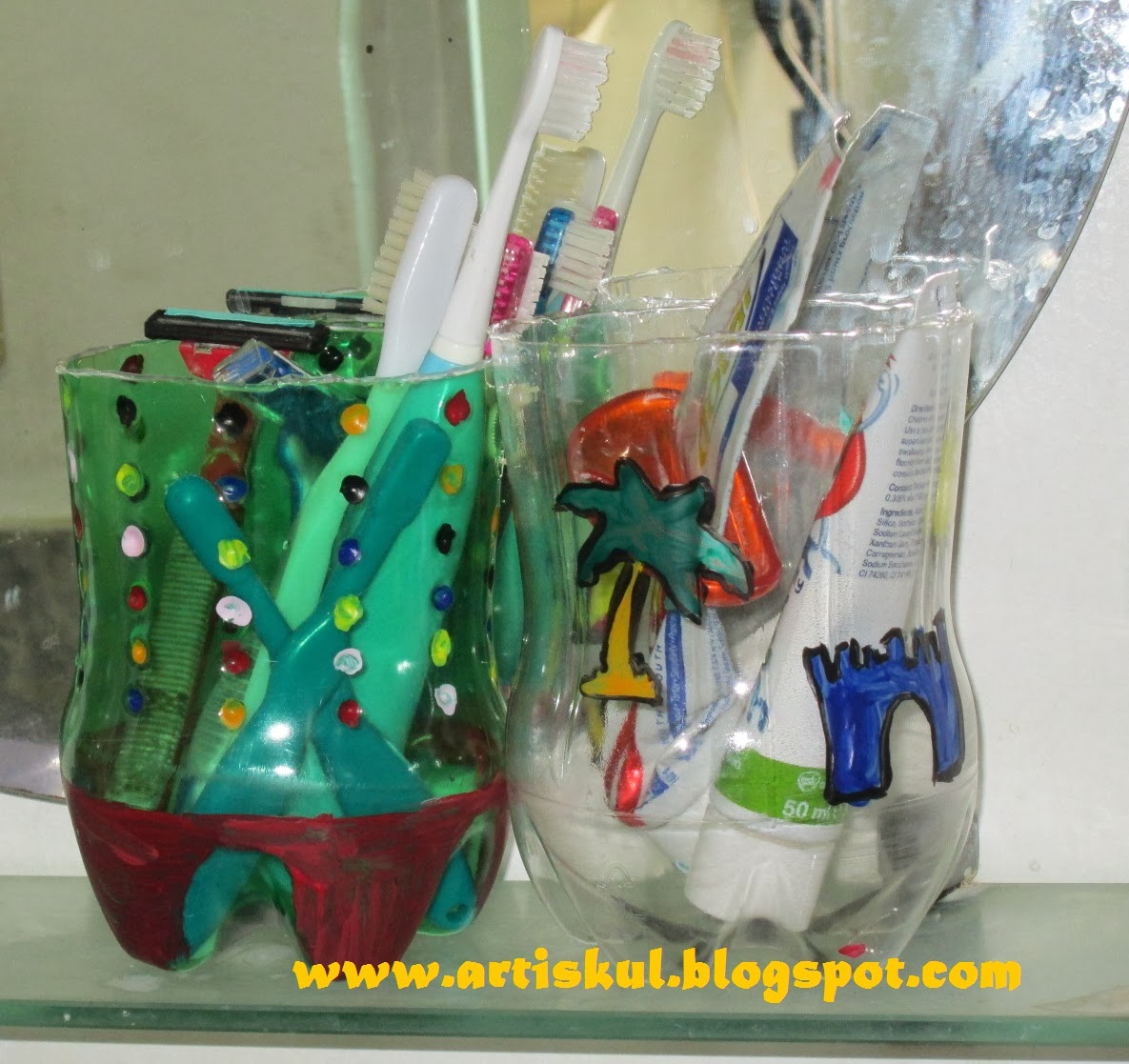 Art School Toothbrush Holder from Recycled Soda Bottles