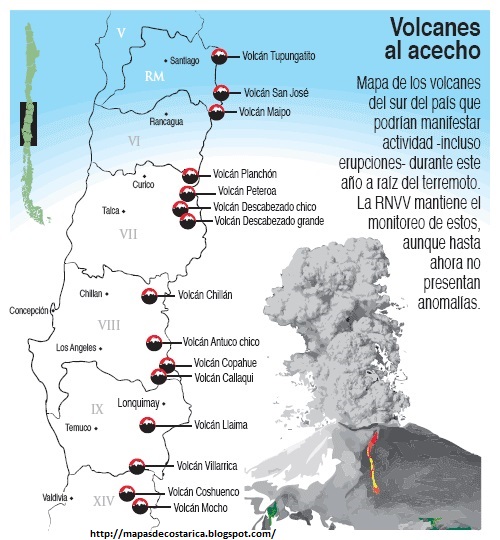 Mapa de los Volcanes de CHILE Mapa de los Volcanes de CHILE