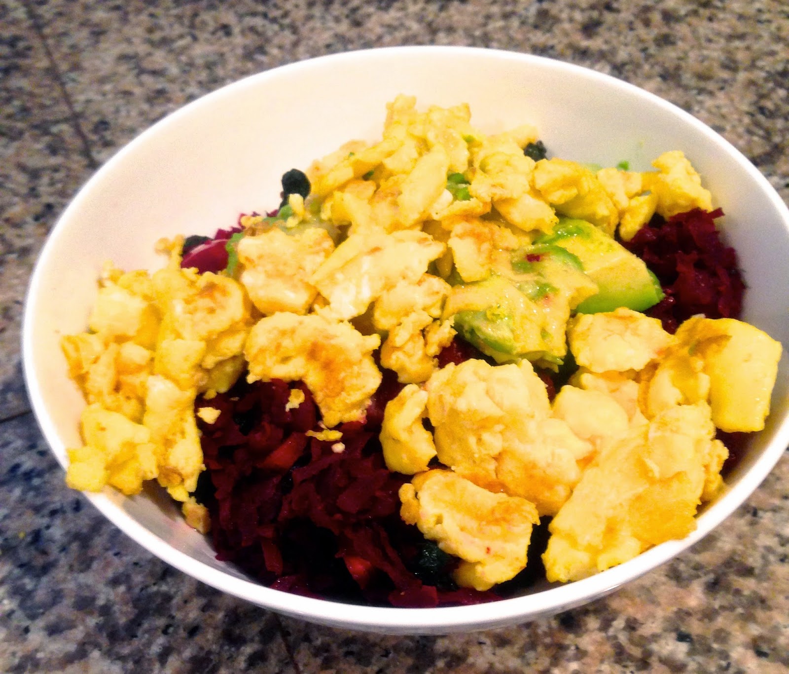 TRi*Tawn Breakfast Recipe Shredded Beets with Eggs and Avocado