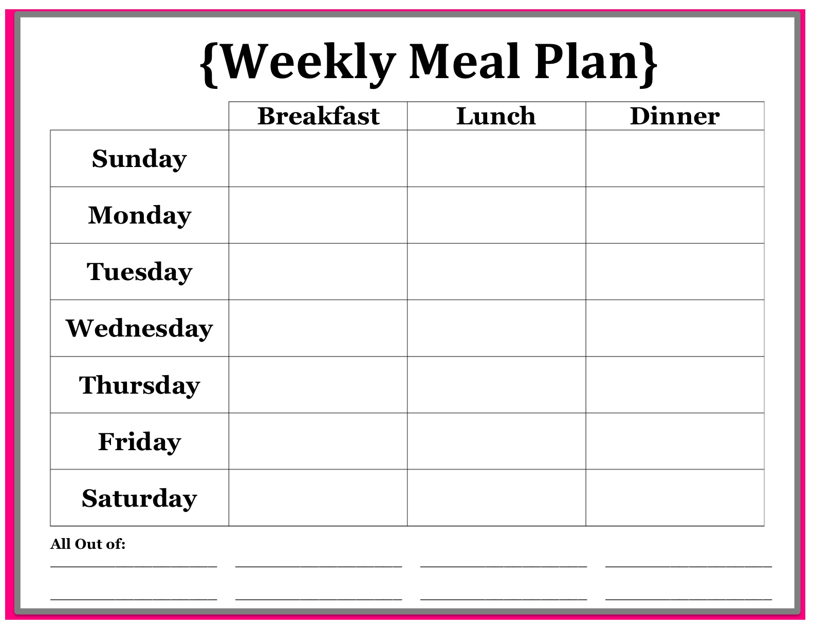 weekly meal planning for two