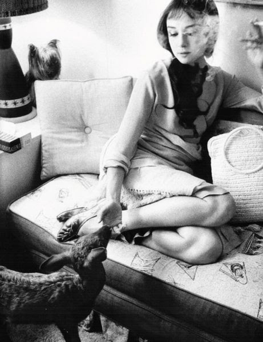 Audrey Hepburn at home with her pet deer.