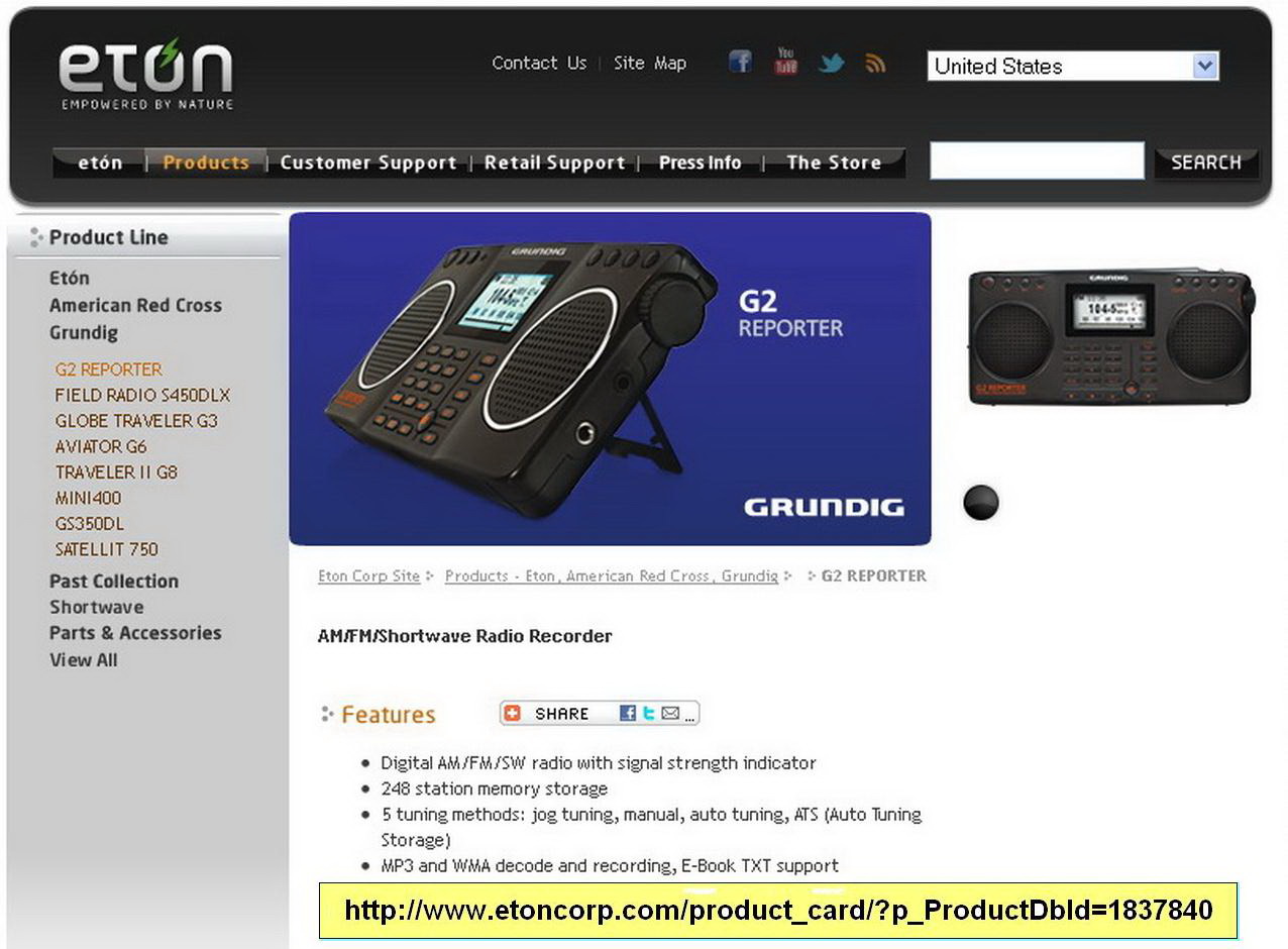 ... in the web page of ETON the announcement of a new model, the G2 -  REPORTER, which is radio, MP3 player, recorder and much more, under the  GRUNDIG label.