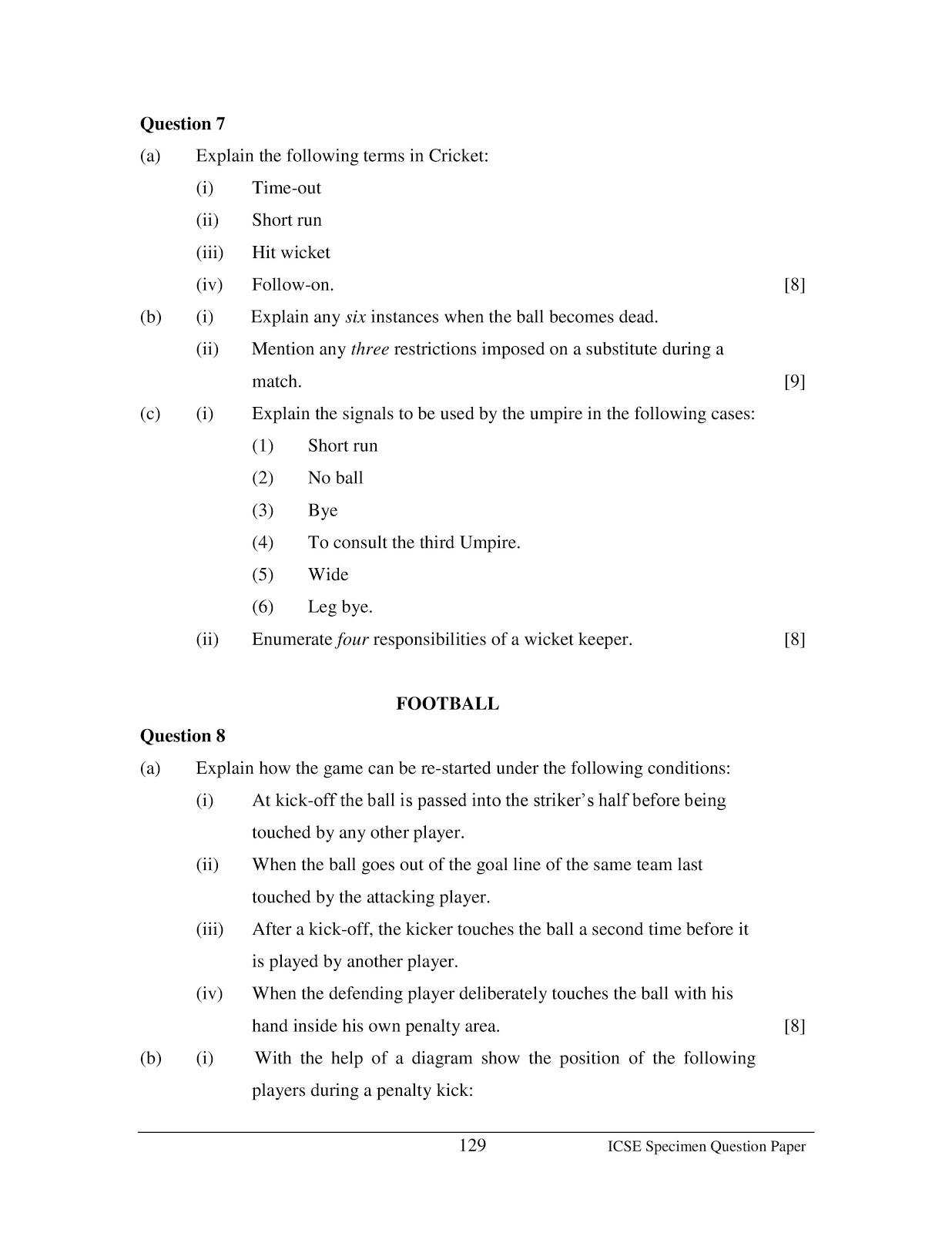 icse 2015 class 10th Physical Education board Specimen question paper icse 2015 class 10th Physical Education Specimen Board question paper