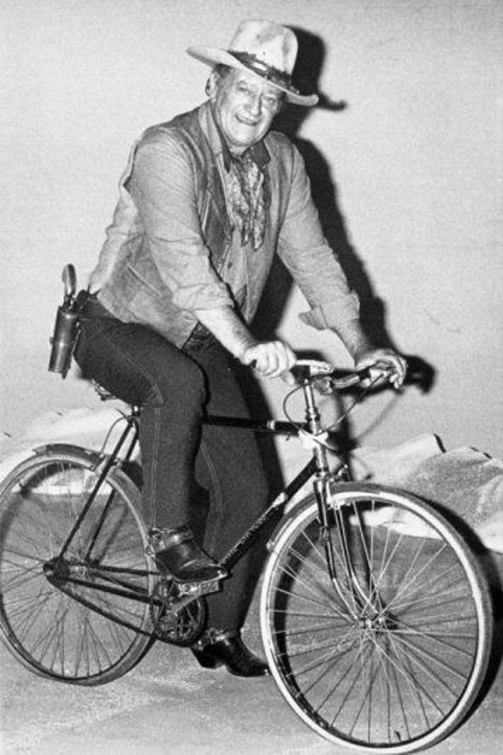 Even in his later years, Wayne used a bike to get around the studio lots