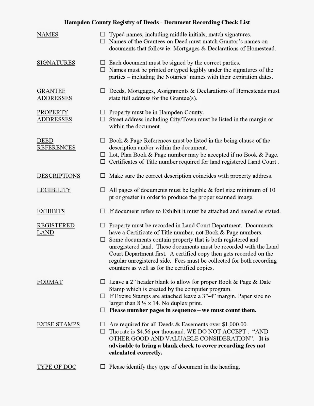 Registry News Document Recording Checklist Added to site