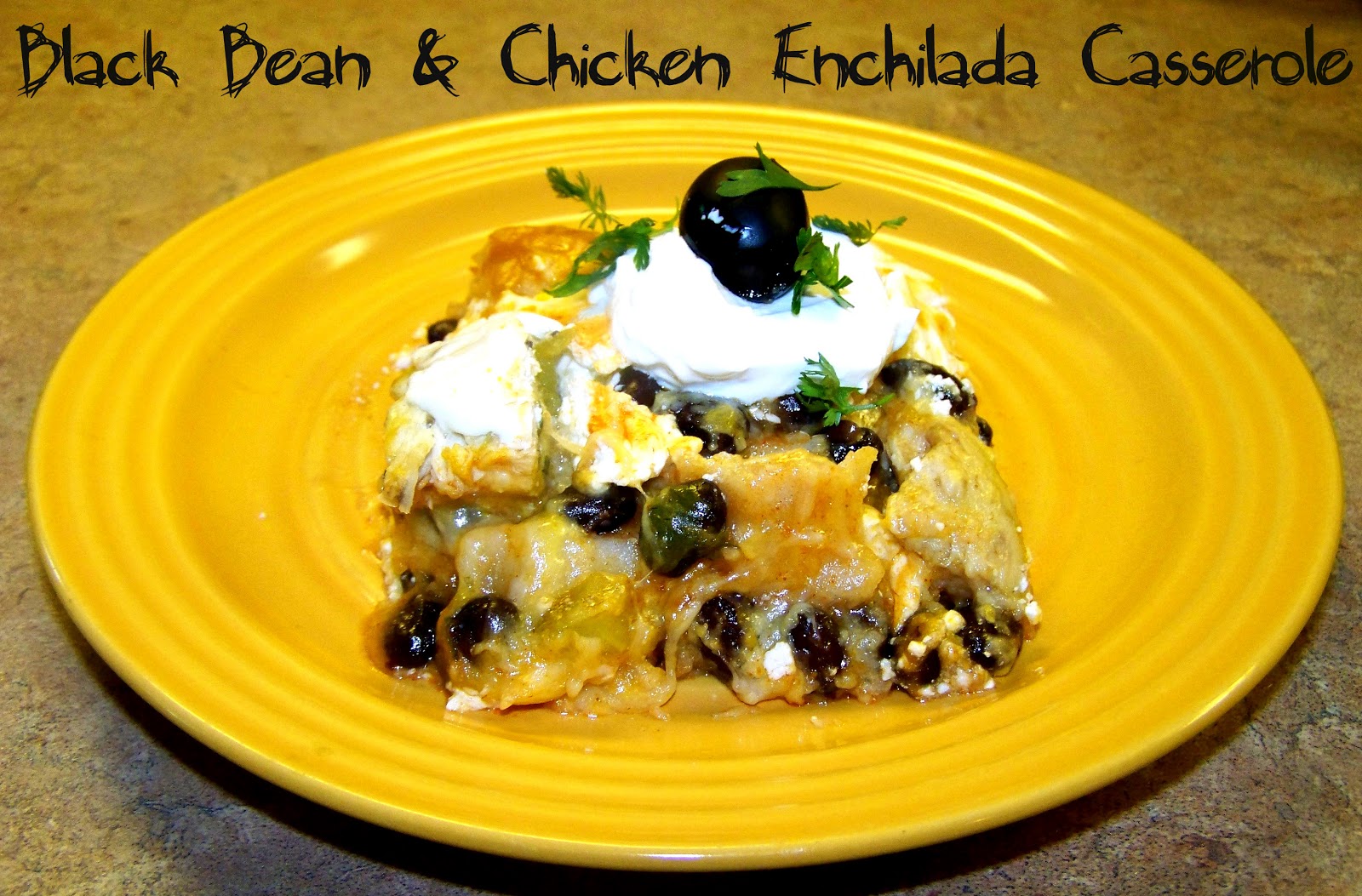 Poppy Juice Black Bean & Chicken Layered Enchilada Casserole
