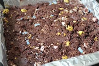 Dark chocolate fudge with Cadbury Mini Eggs and sea salt