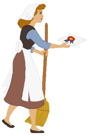 LA CENICIENTA CON SU ESCOBA Y LA INVITACION PARA EL BAILE REAL La Cenicienta con su escoba y con la invitación para baile real