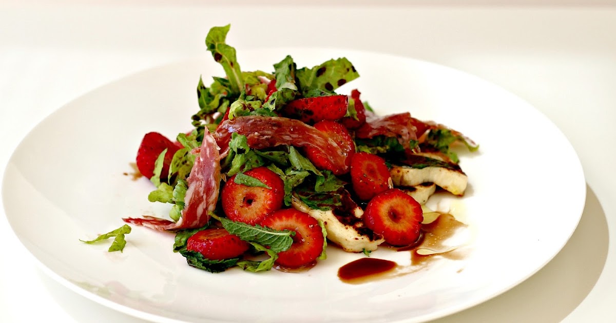 Milk and Honey Strawberry Salad with Salami and Haloumi