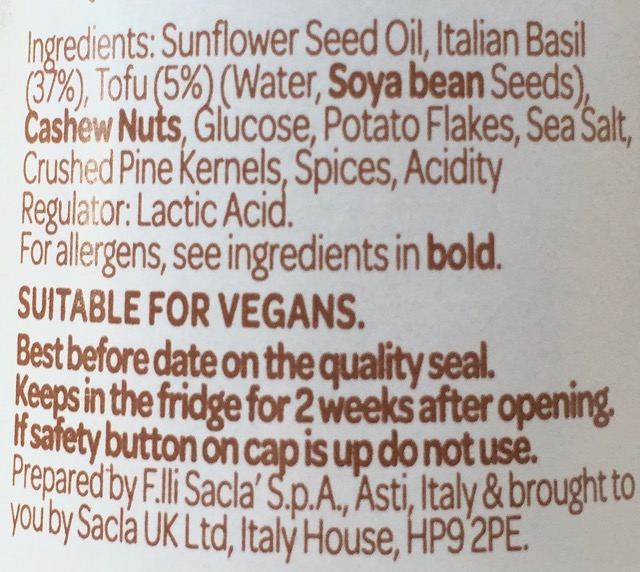 VEGANOO Vegan Reviews Review Sacla 'Free From' Pesto