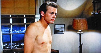 James dean shirtless in rebel without a cause.