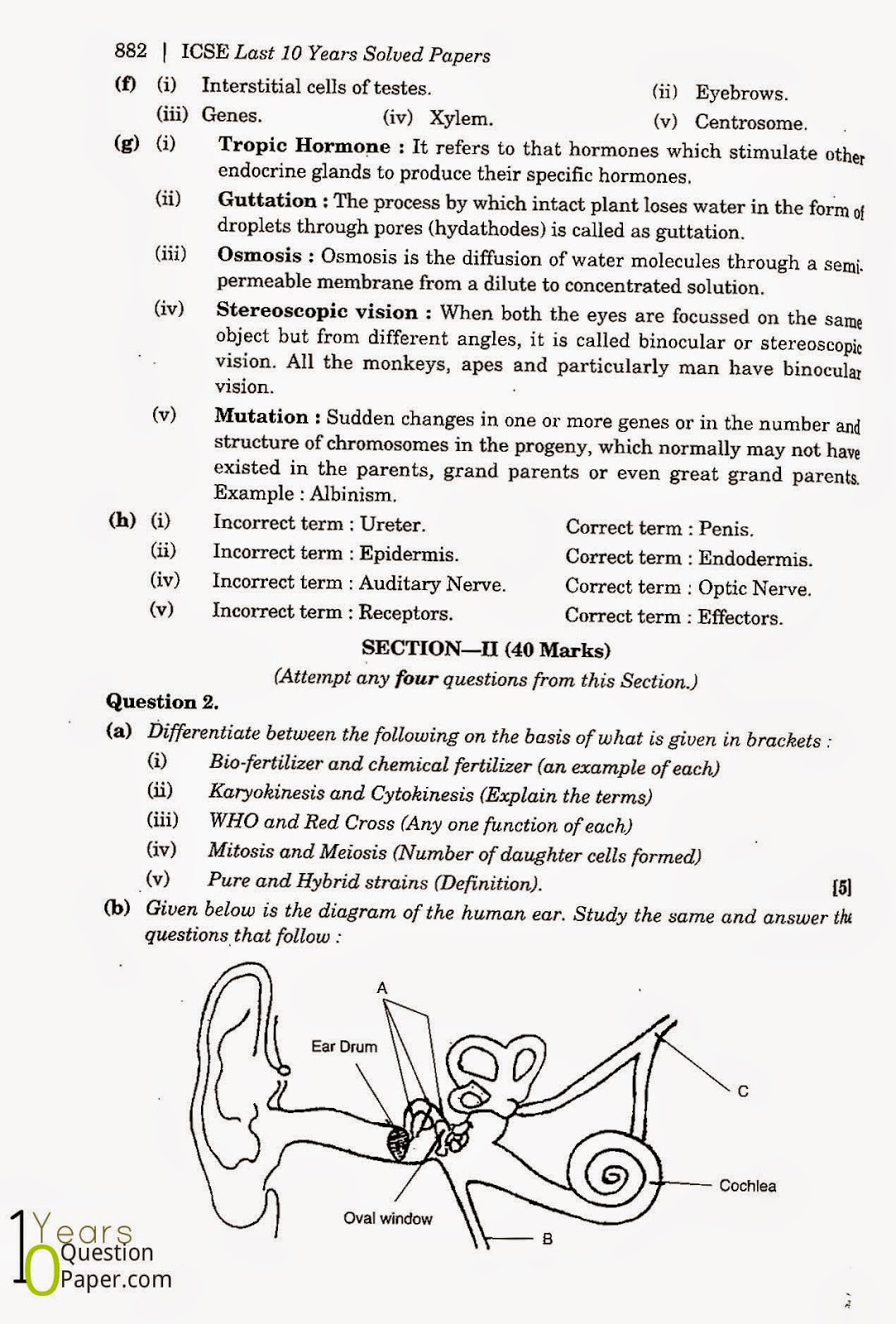 icse class 10th biology solved question paper 2007 icse class 10th Biology solved question paper 2007