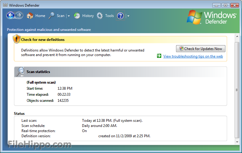 Windows Vista Security Essentials Defender