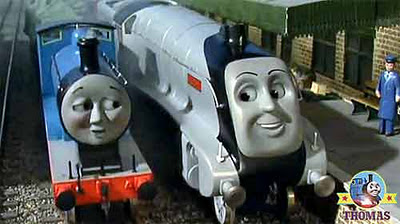 Thomas the tank engine Edward train and Spencer the big engine on the Wellsworth railway track