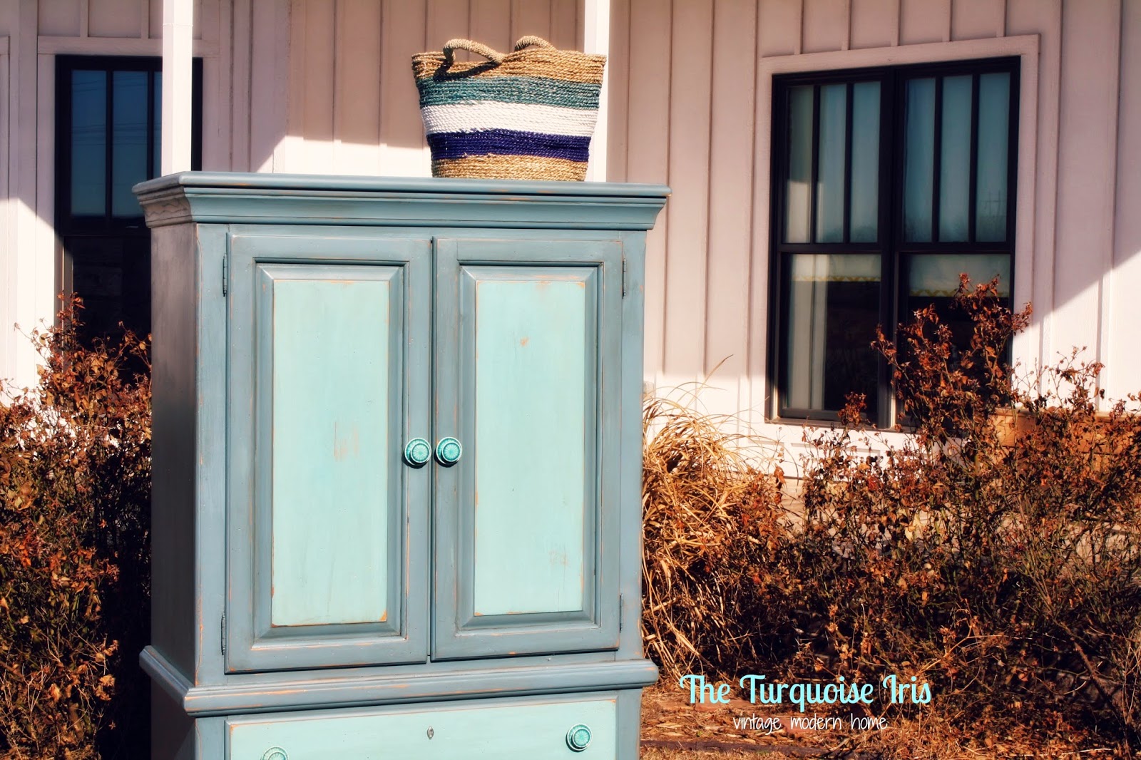 The Turquoise Iris Furniture & Art Vintage Armoire in Tiffany Blue