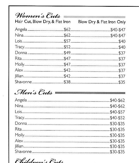 Heads Up Hair Salon Services and Price List