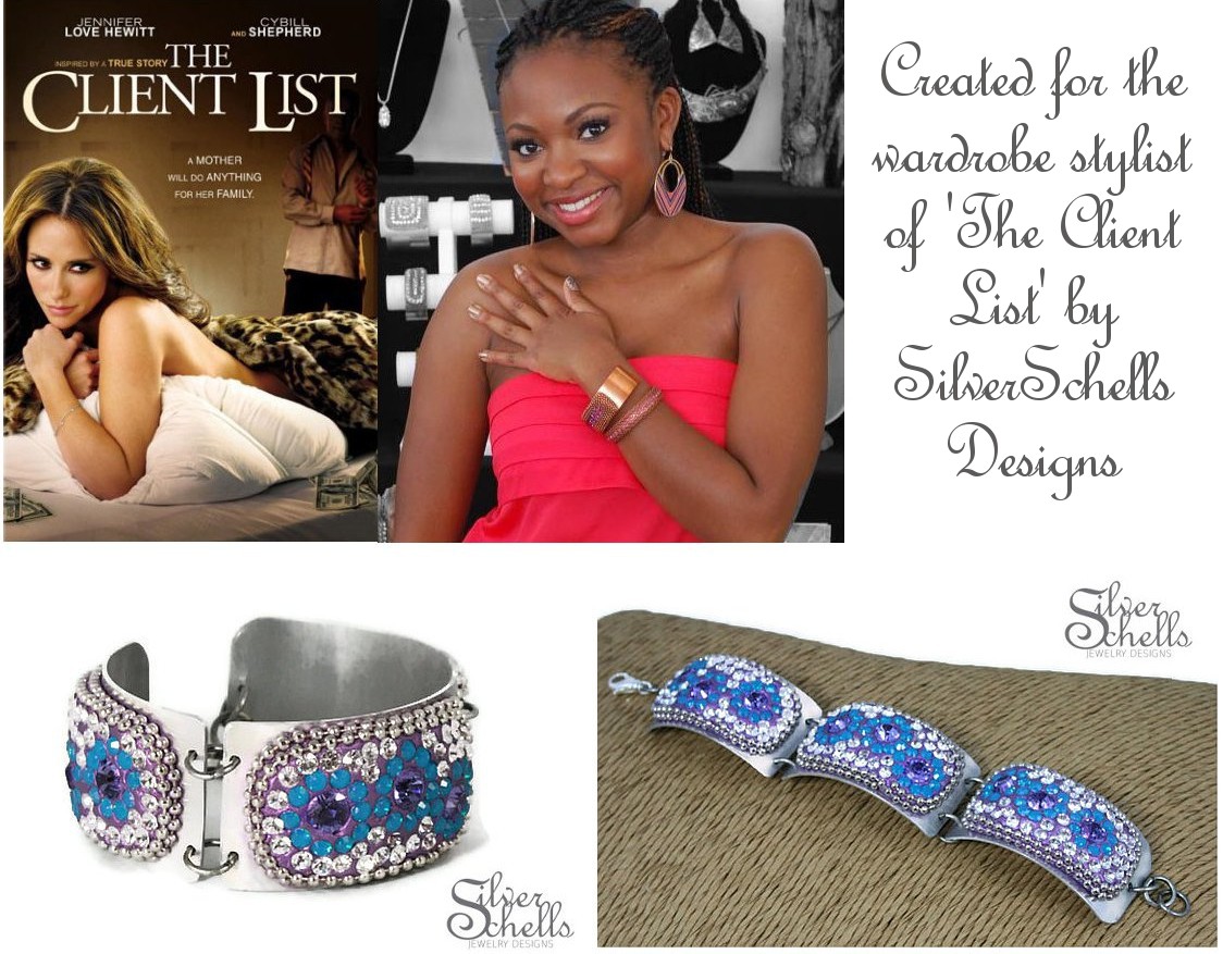 My jewelry piece for the TV Series The Client List!! The picture on the right is Naturi Naughton she was in the first season of The Client List. She is wearing my copper cuffs at the GBK MTV Award Gift Lounge. Her assistant contacted me, because Naturi loved the bracelets so much, she wanted me to make a custom cuff bracelet for her!:)